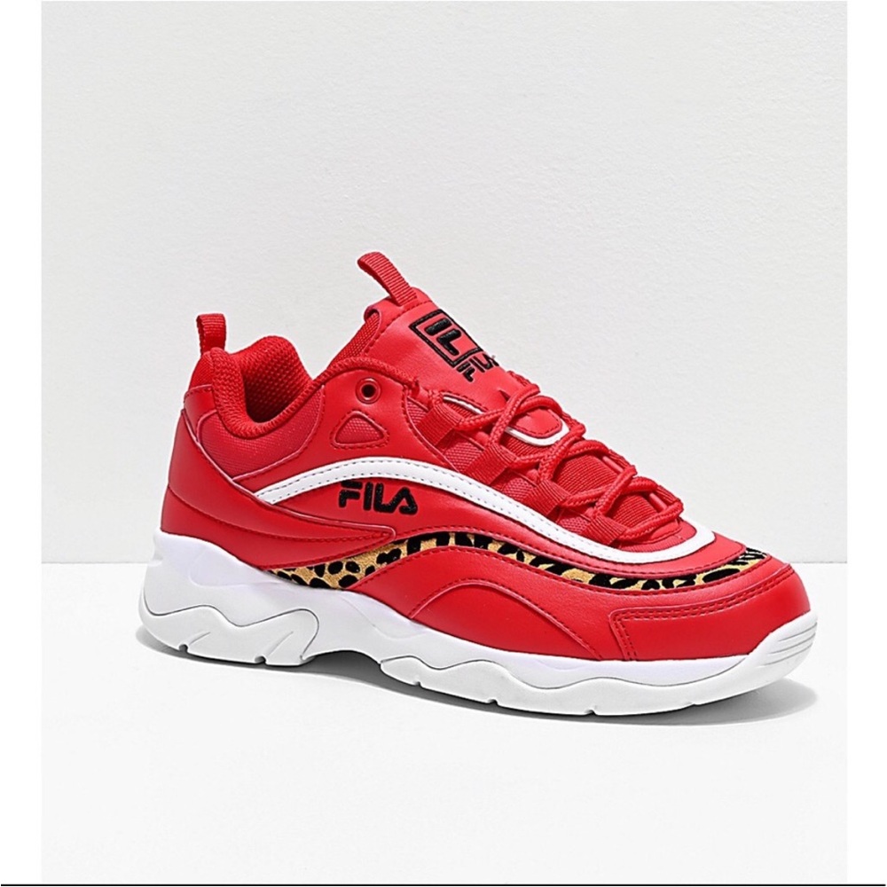Fila red cheetah print red sneakers